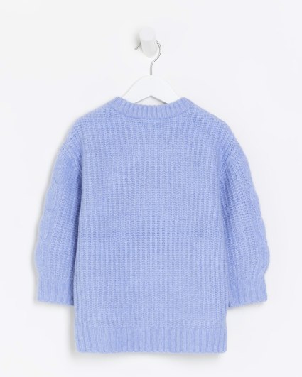 Mini girls blue cable knit jumper