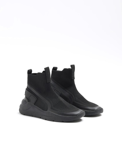 Boys black high top slip on trainers