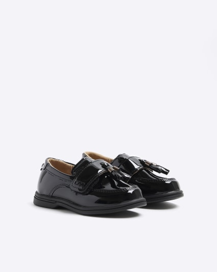 Mini boys black patent tassel loafers