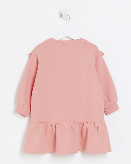 Mini girls coral frill jumper dress