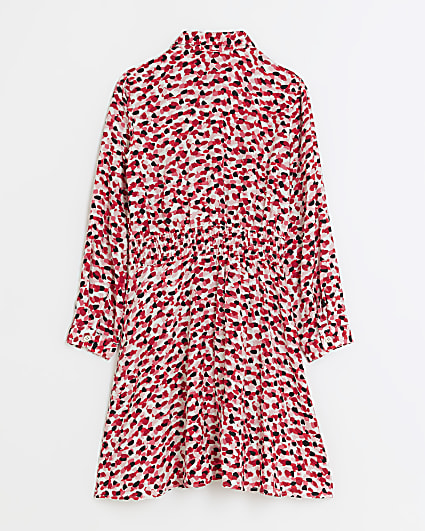 Girls red ditsy print long sleeve shirt dress