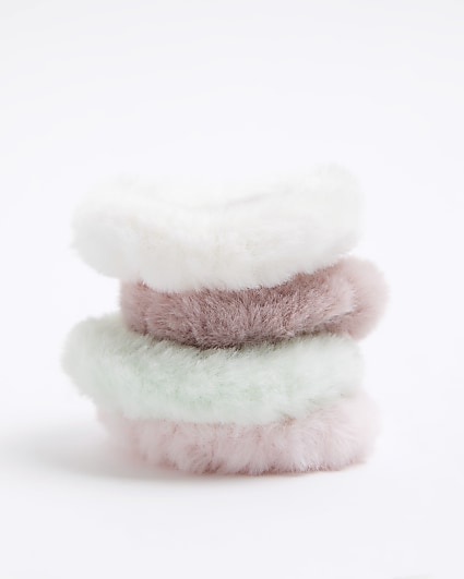Girls pink faux fur scrunchie 4 pack