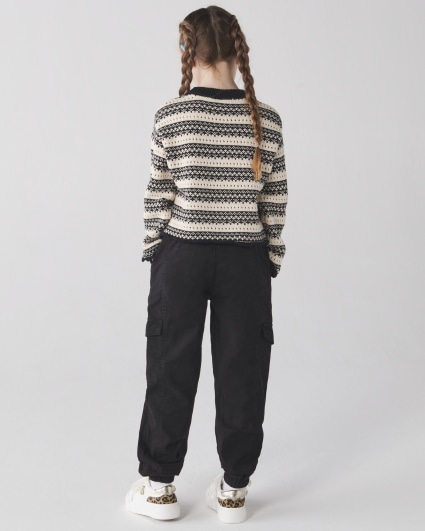 Girls black belted cargo trousers