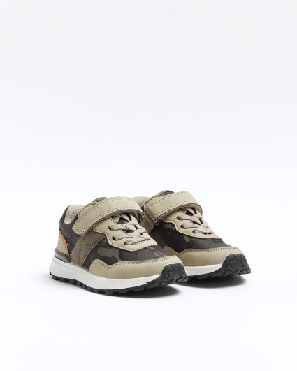 Mini boys khaki velcro camo runner trainers