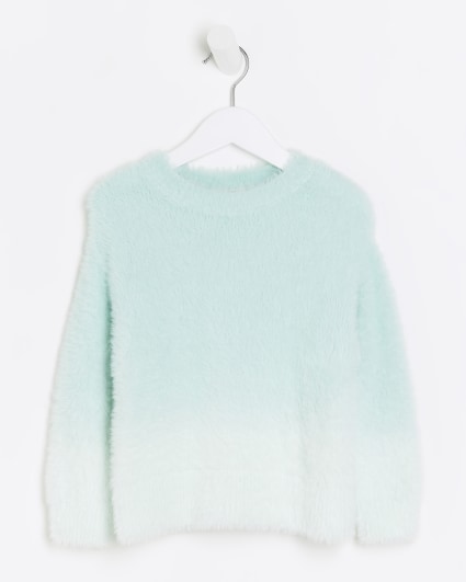 Mini girls green ombre fluffy jumper