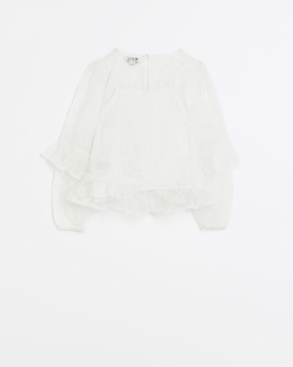Girls white embroidered lace blouse