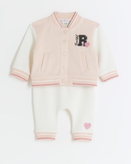 Baby girls pink varsity bomber jacket set