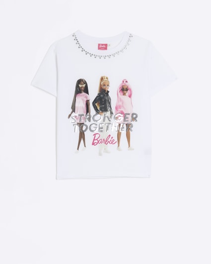 Girls white RI x Barbie embellished t-shirt