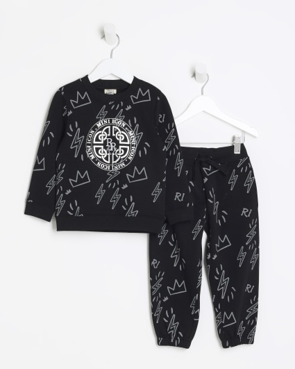 Mini boys black sweatshirt and joggers set