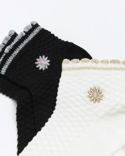 Girls cream embroidered socks 2 pack