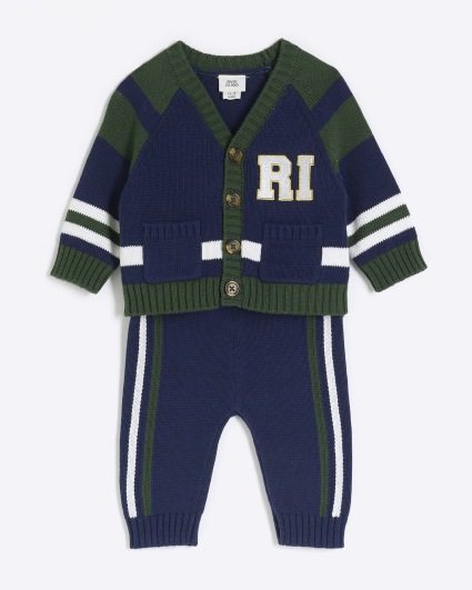 Baby Boys Navy Varsity Knitted Cardi Set