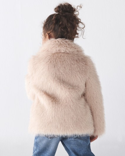 Mini girls pink tinsel faux fur coat