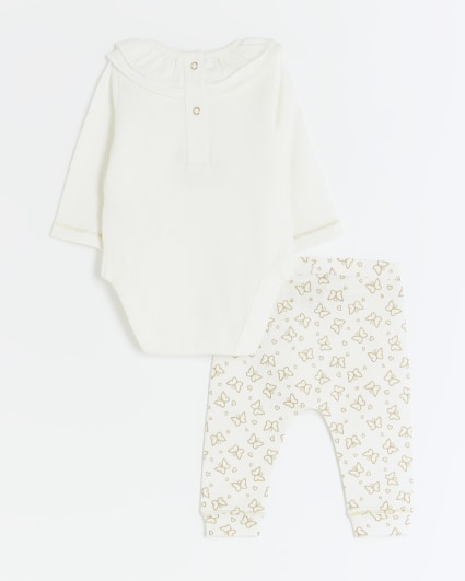 Baby girls White Butterfly Leggings Set