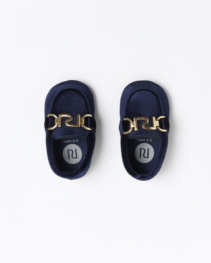 Baby boys navy velvet loafers