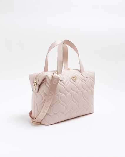 Girls pink heart quilted holdall bag