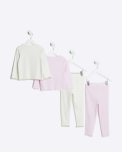 Mini girls cream and pink bow pyjamas 2 pack