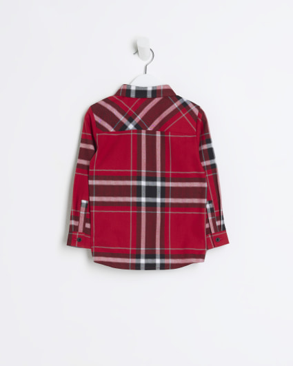 Mini boys red check long sleeve shirt