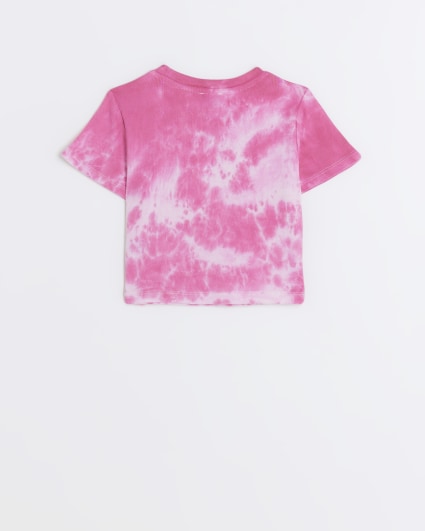 Girls pink tie dye peace crop t-shirt