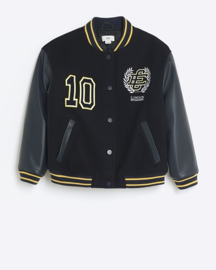 Boys navy embroidered varsity bomber jacket