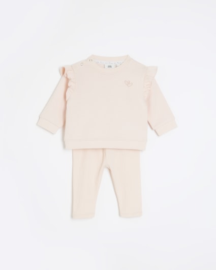 Baby girls pink frill sweatshirt set