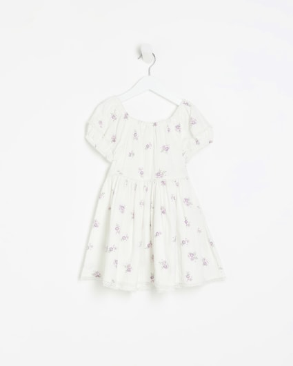 Mini girls White floral smock dress