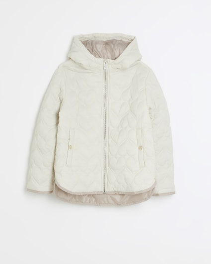 Girls cream padded heart quilted coat