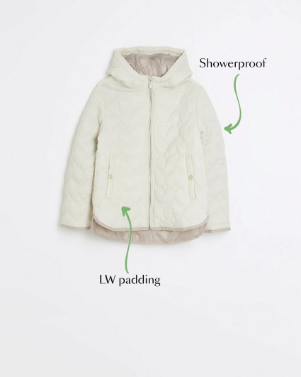 Girls cream padded heart quilted coat