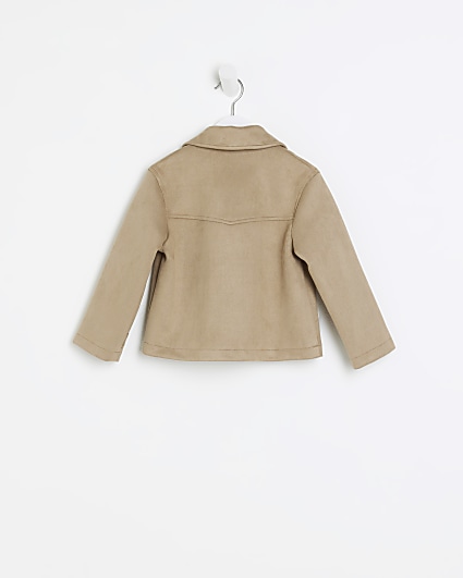 Mini girls beige suedette biker jacket