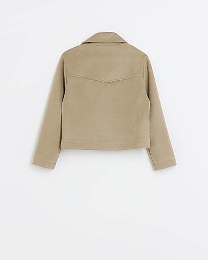 Girls beige suedette biker jacket