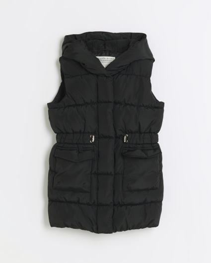 Girls black padded showerproof hooded gilet