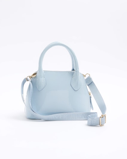 Girls blue patent croc embossed bag