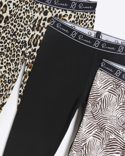 Girls black leopard print leggings 5 pack
