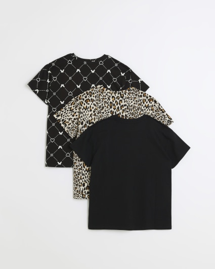 Girls black leopard print t-shirt multipack