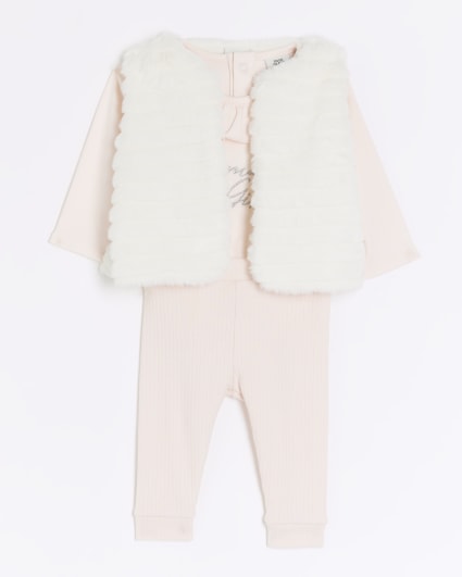 Baby girls pink faux fur gilet outfit