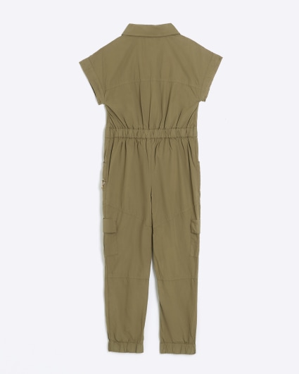 Girls khaki utility jumpsuit