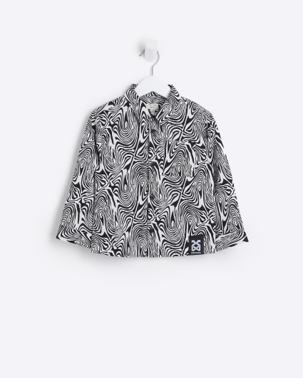 Mini boys black abstract print shacket