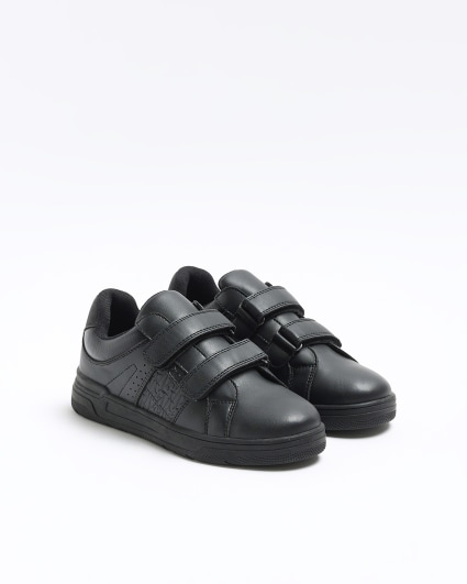 Boys black embossed velcro trainers