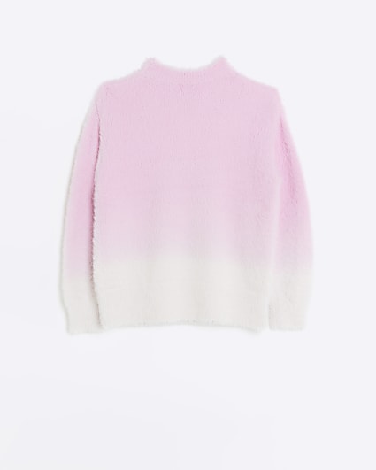 Girls pink ombre fluffy knitted jumper