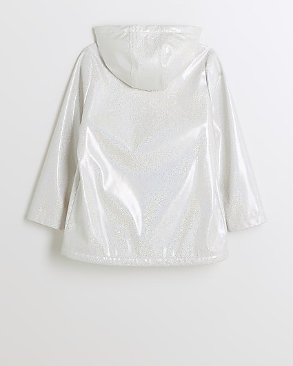 Girls white glitter hooded rain coat