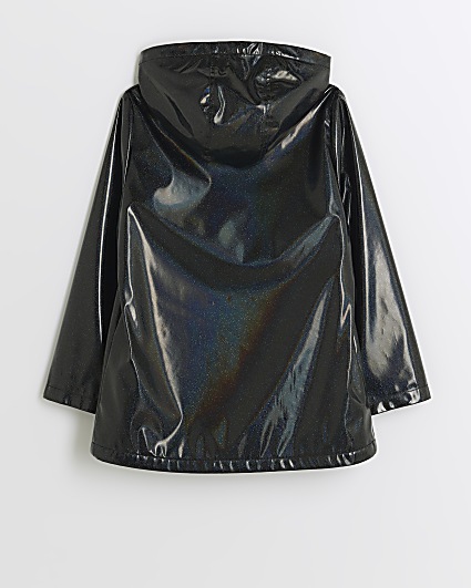 Girls black glitter hooded rain coat