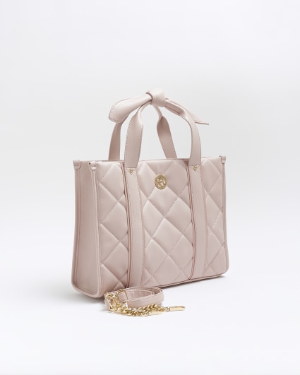 Girls pink quilted shopper bag