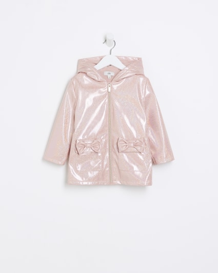 Mini girls pink glitter hooded raincoat