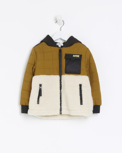 Mini boys dark green colour block hooded coat