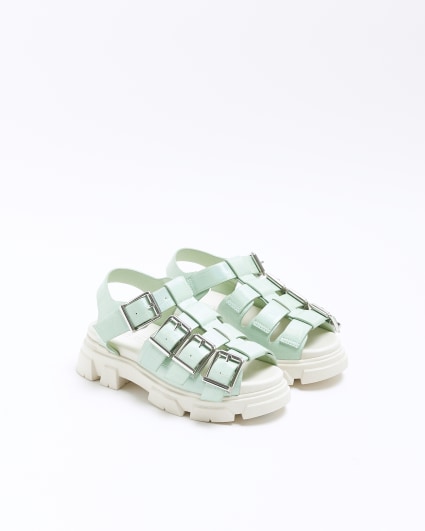 Girls green faux leather buckle sandals