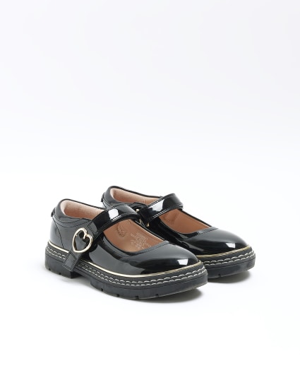 Girls Black Heart Buckle Mary Jane shoes