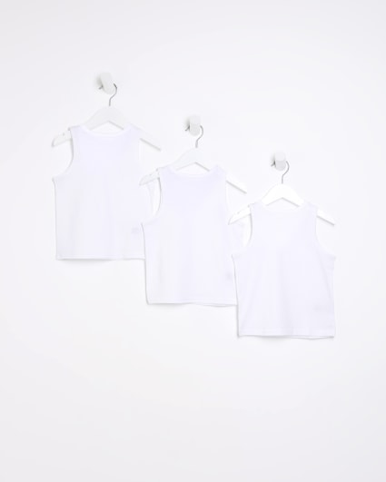 Mini boys white logo vests 3 pack