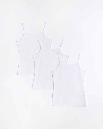 Girls white strappy vests 3 pack