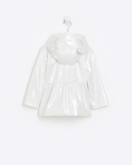 Mini girls white iridescent raincoat