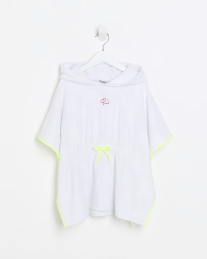 Mini girls white floral embossed towel poncho