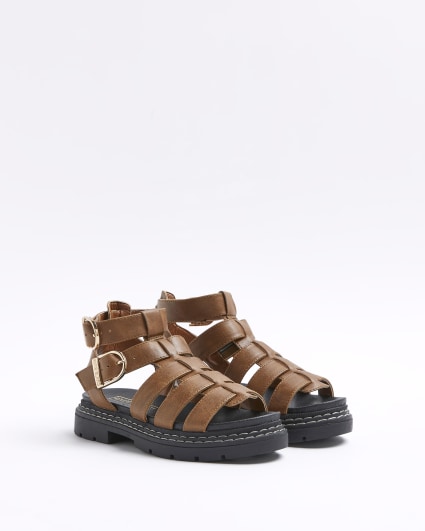 Girls brown wide fit gladiator sandals